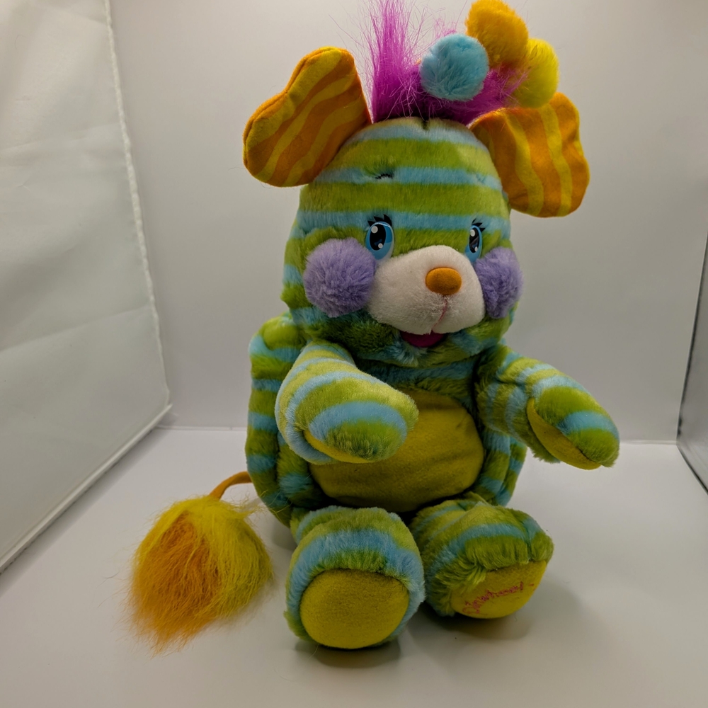 Popples 2001 Pinwheel Penny Green Blue Stripe Pink Hair Plush.